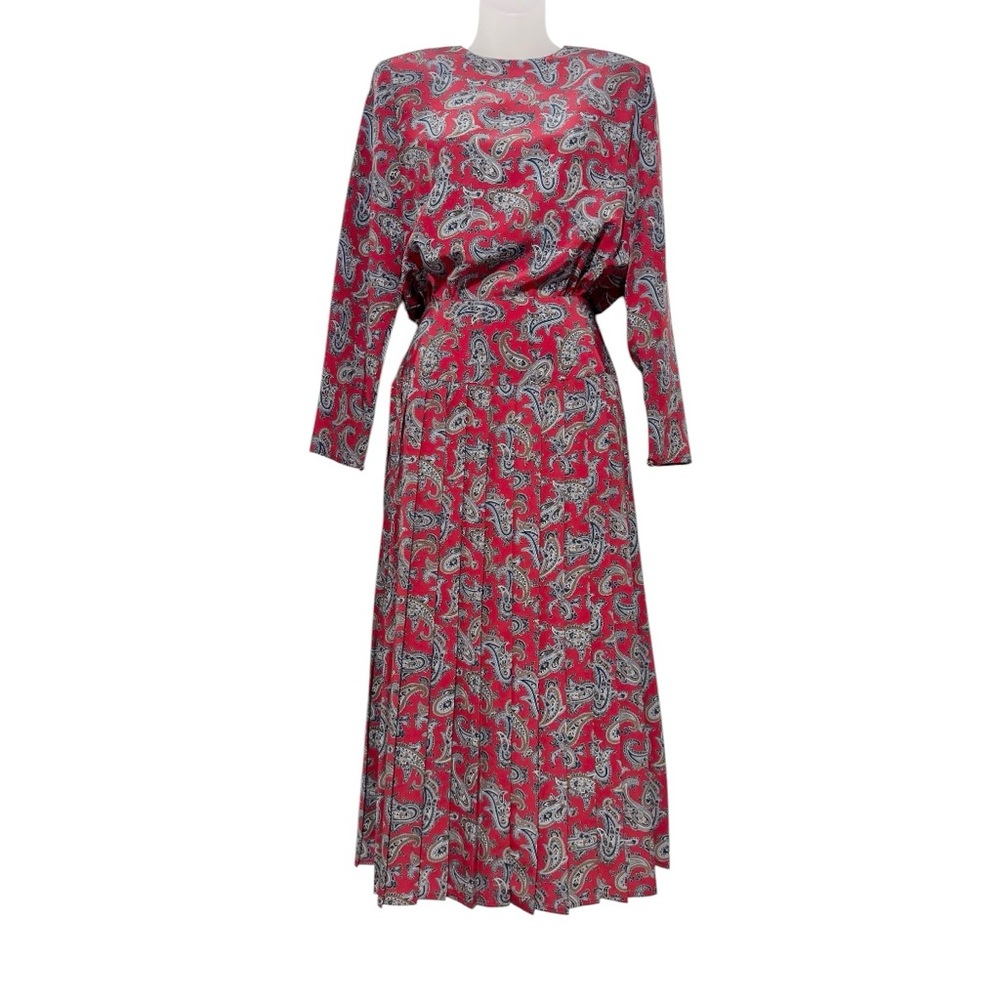 Vintage Talbots Red and Blue Paisley Long Sleeve Dress